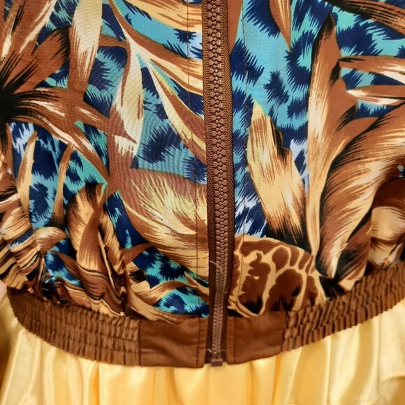 Vintage 80s Womens Bomber Jacket Blue Leopard Print Brown Palm Leaves Size S M - Picture 5 of 11